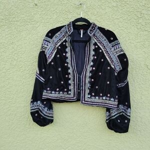 Free People Black Velvet Embellished Jacket